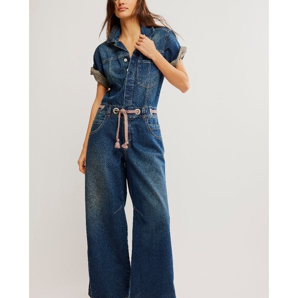 FREE PEOPLE We The Free Edison Wide Leg Coverall / Cerulean Skies - Picture 6 of 11
